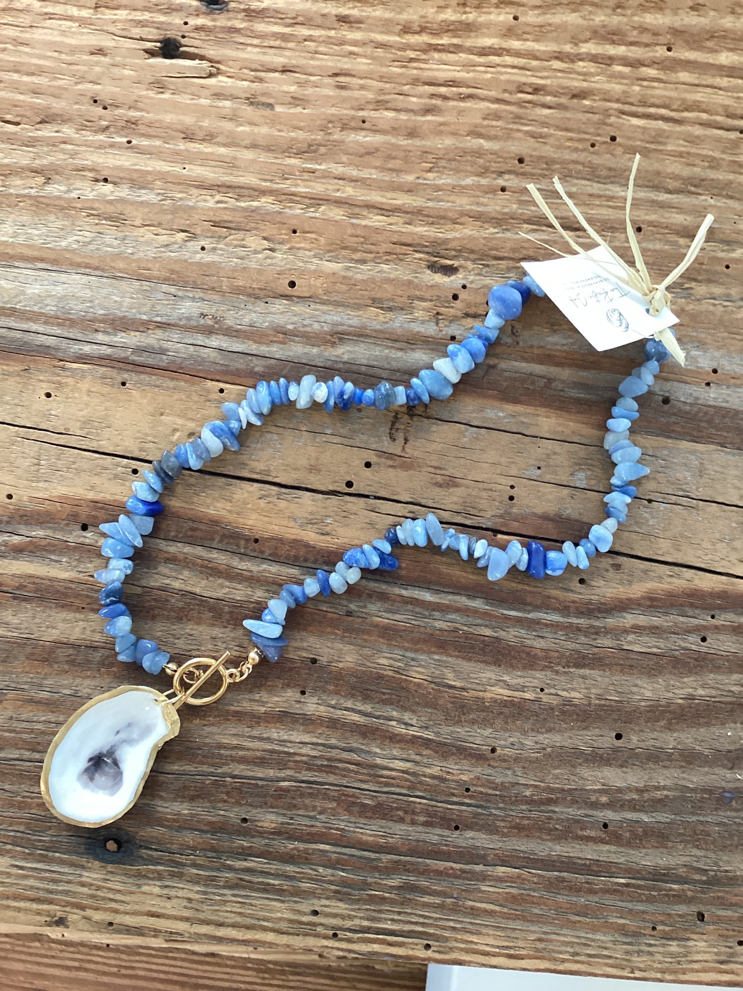 Blue shell beaded oyster necklace