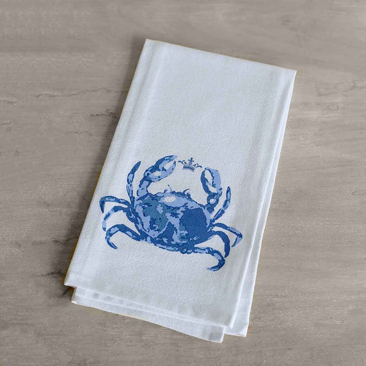Watercolor Crab Flour Sack Hand Towel White/Blue 20x28
