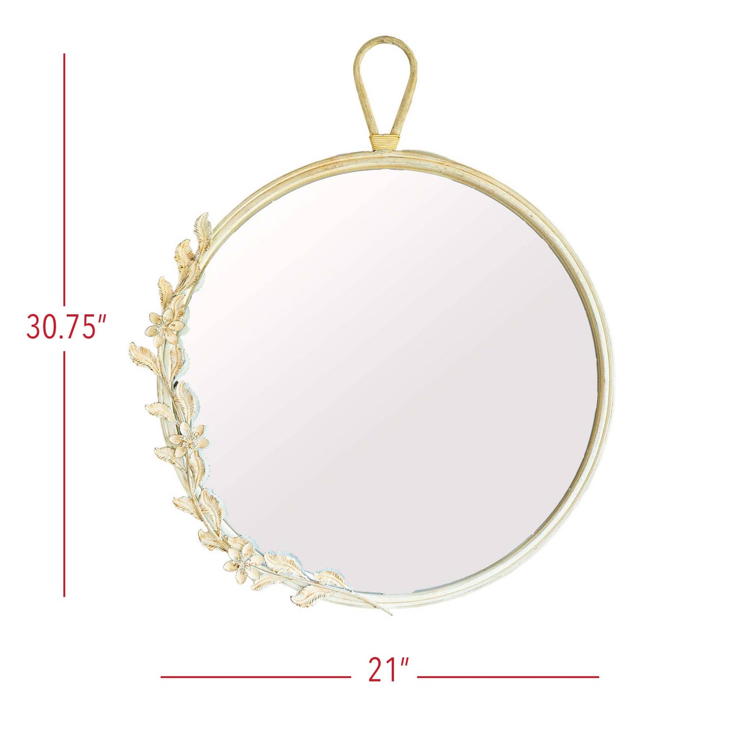 Abeline Round White Cottage Floral Wall Mirror Glass & Metal