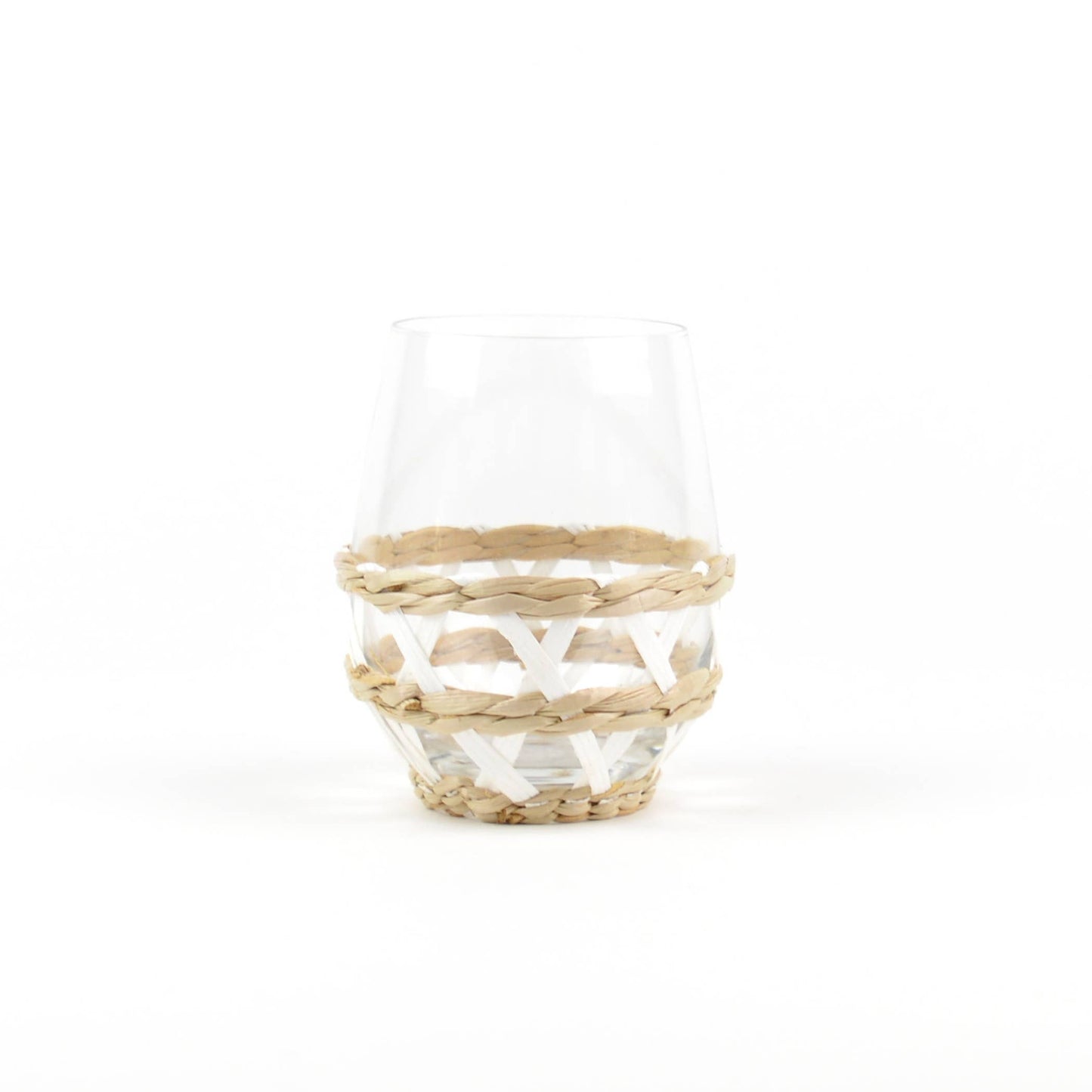 White Rattan Stemless Wine Glass