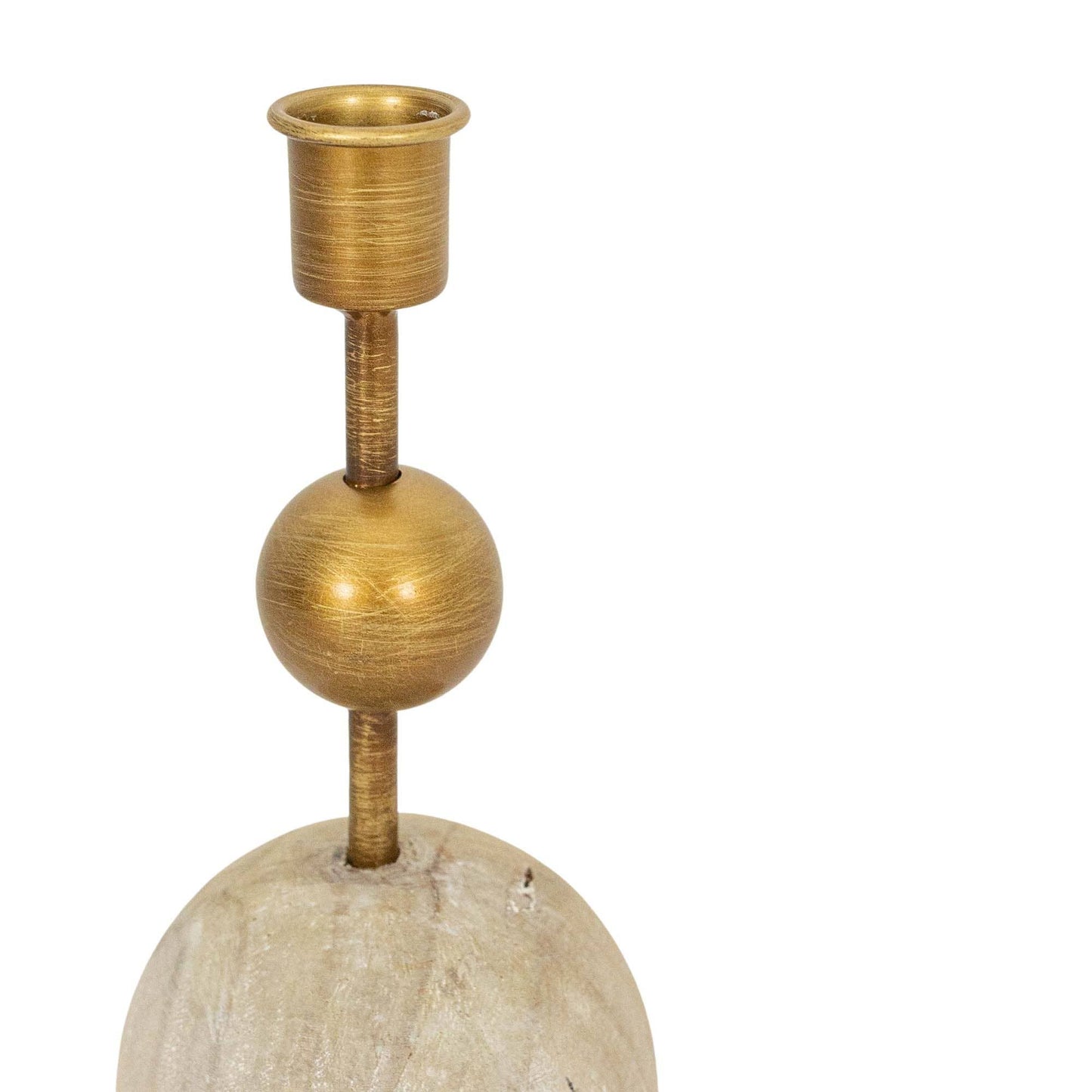 Jude Brass Stacked Sphere Taper Candle Holder Wood & Metal