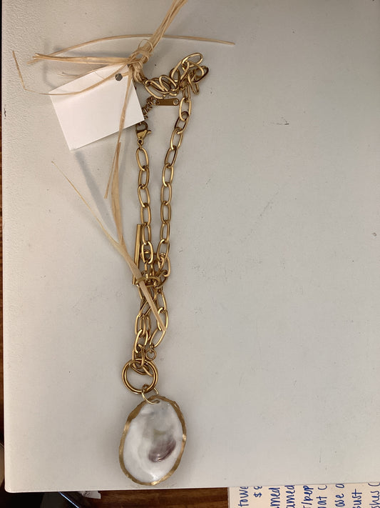 Gold paperclip with oyster necklace