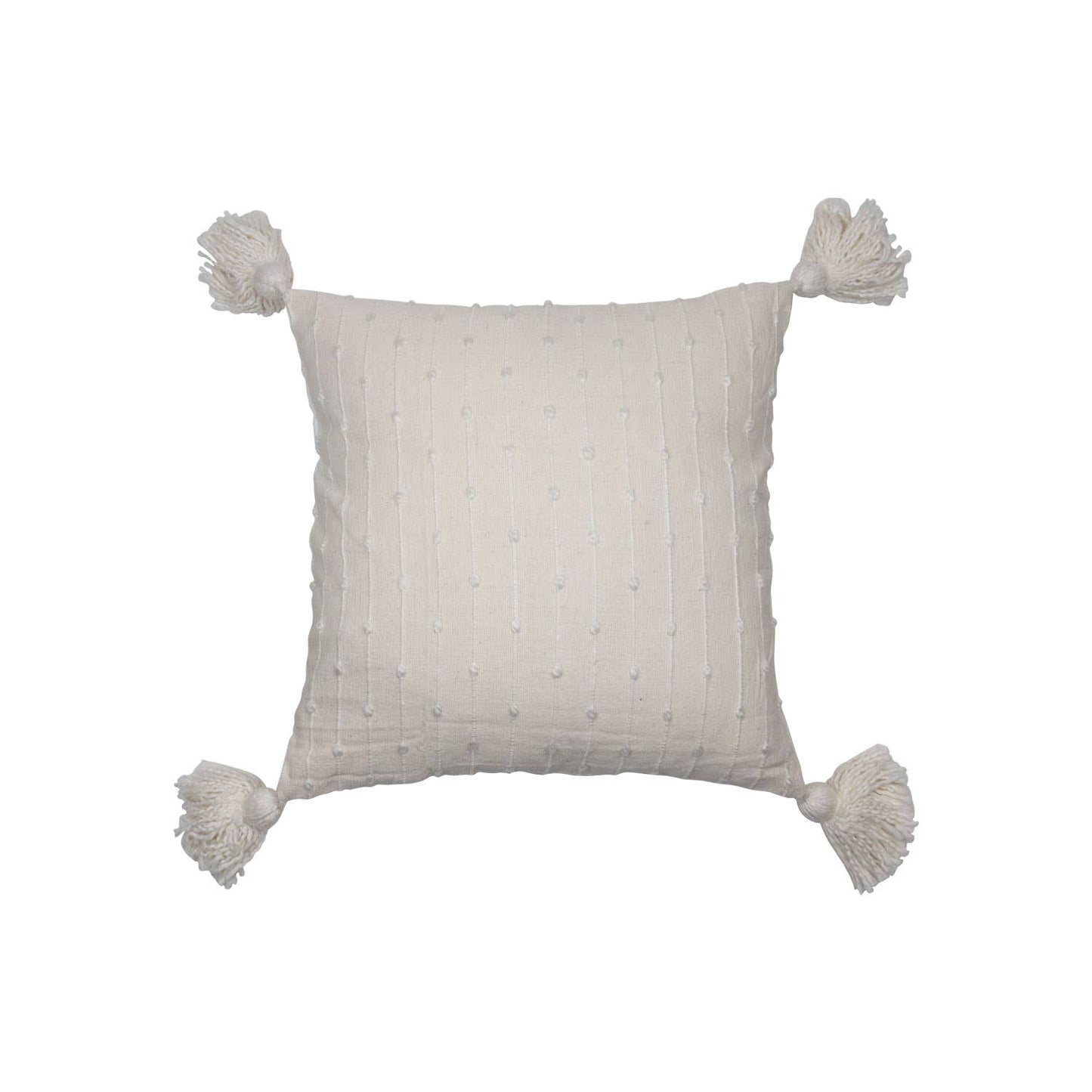 Kira White 18x18 Filled Pillow Hand with Tied Chenille Knots