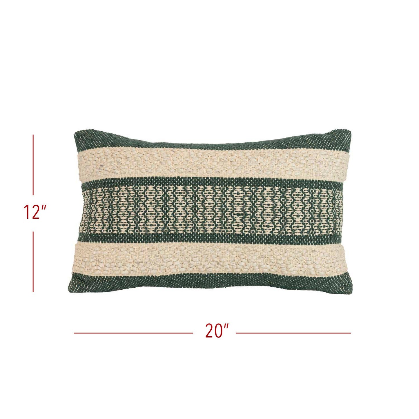 Bodhi 12x20 Boho Stripe Filled Throw Pillow Green Wool