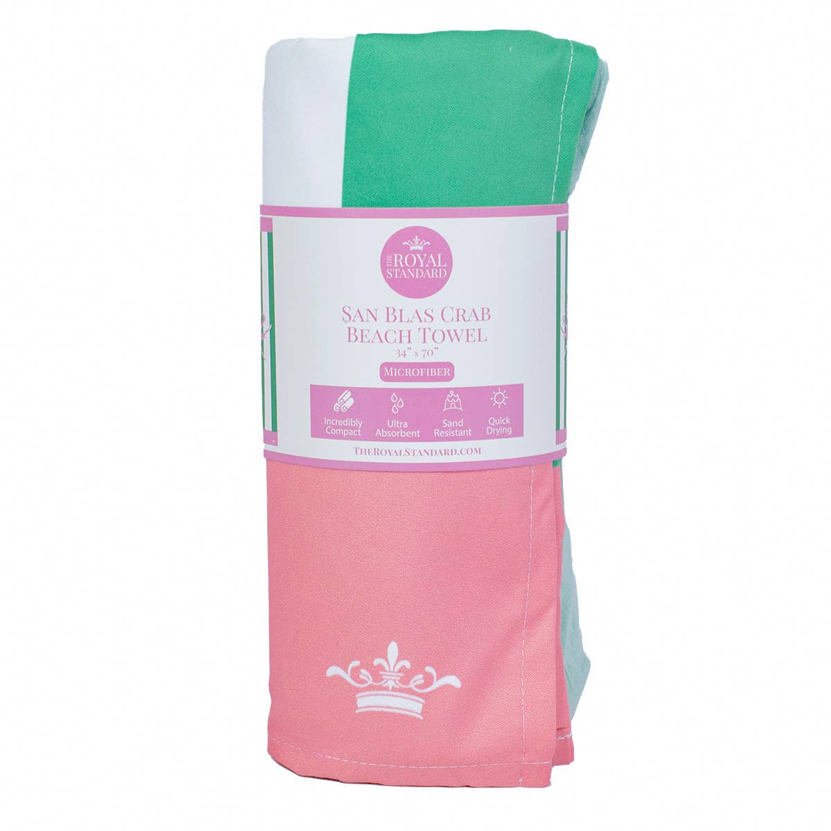 San Blas Crab Beach Towel   Emerald/Pink   34x70