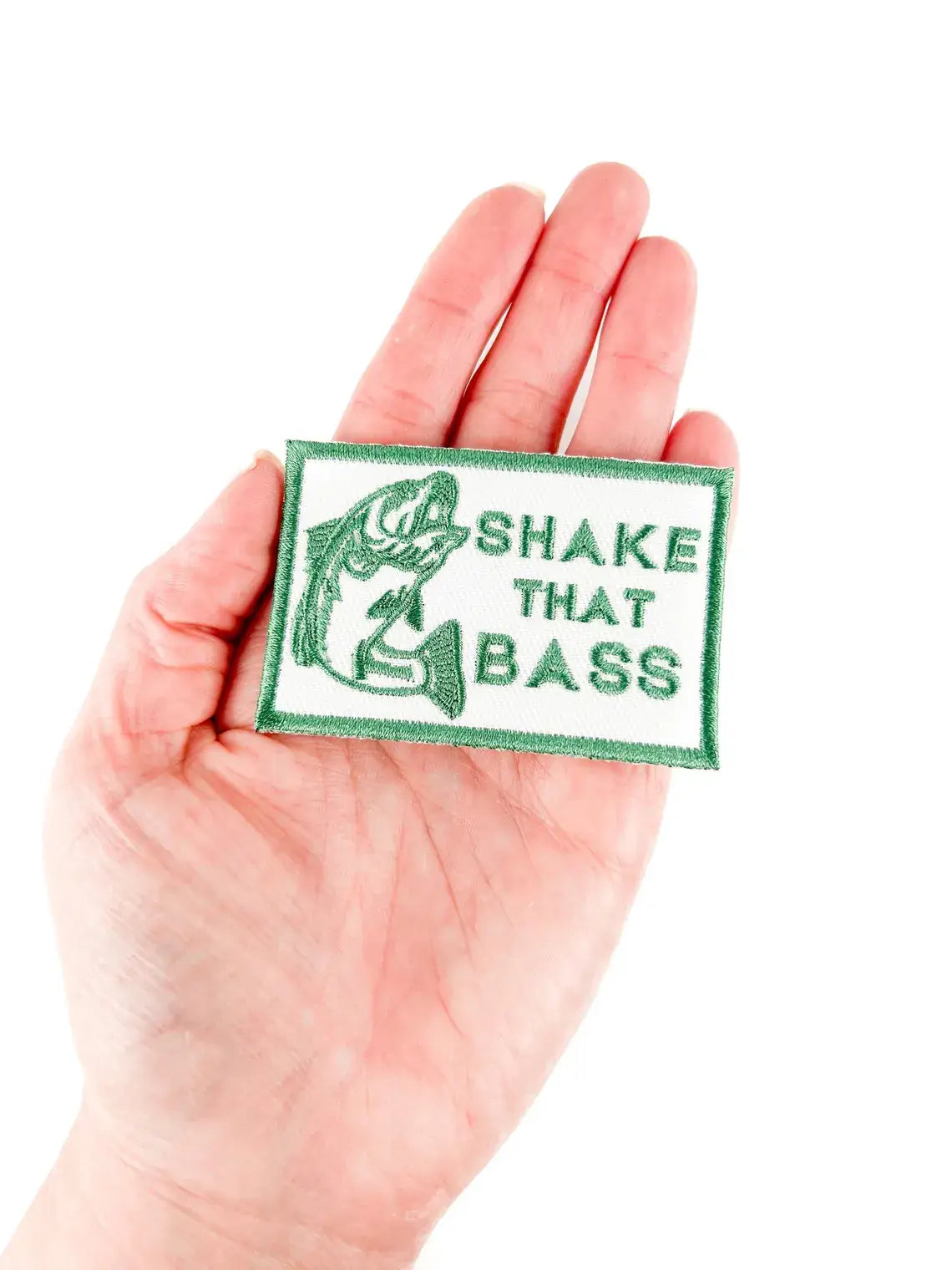 Shake That Bass Embroidered Iron-On Patch River Fishing