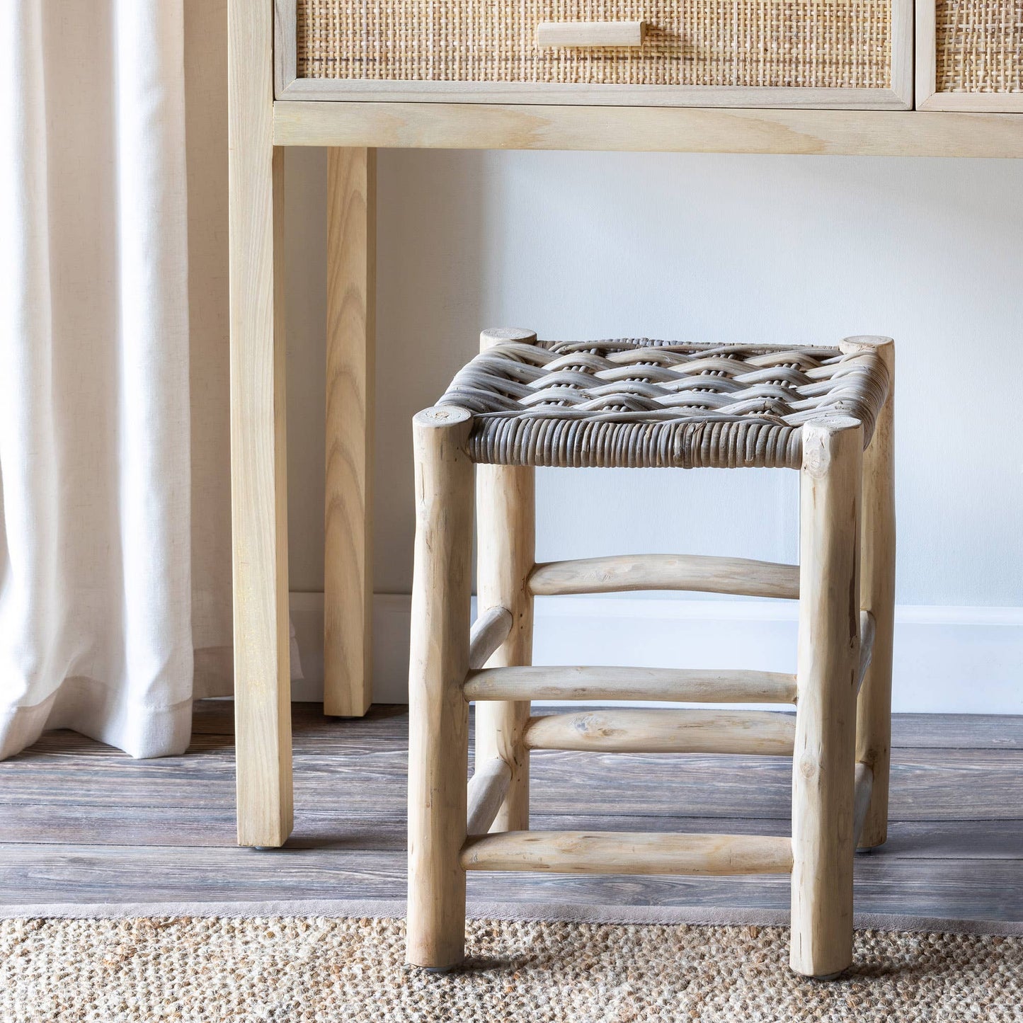 Park Hill Collection Teak and Rattan Woven Stool