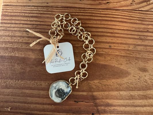GOLD NECKLACE W GRAY GOLD OYSTER