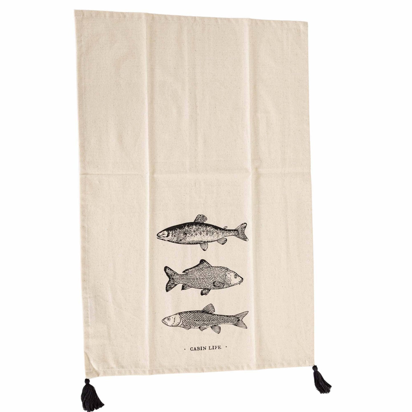 "Cabin Life" Fish Kitchen Towel Cotton Lake Decor