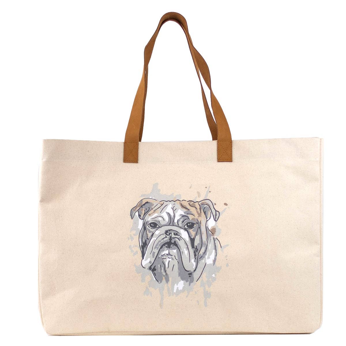 Bulldog Love Tote   Natural/Multi   19.5x13.5x7