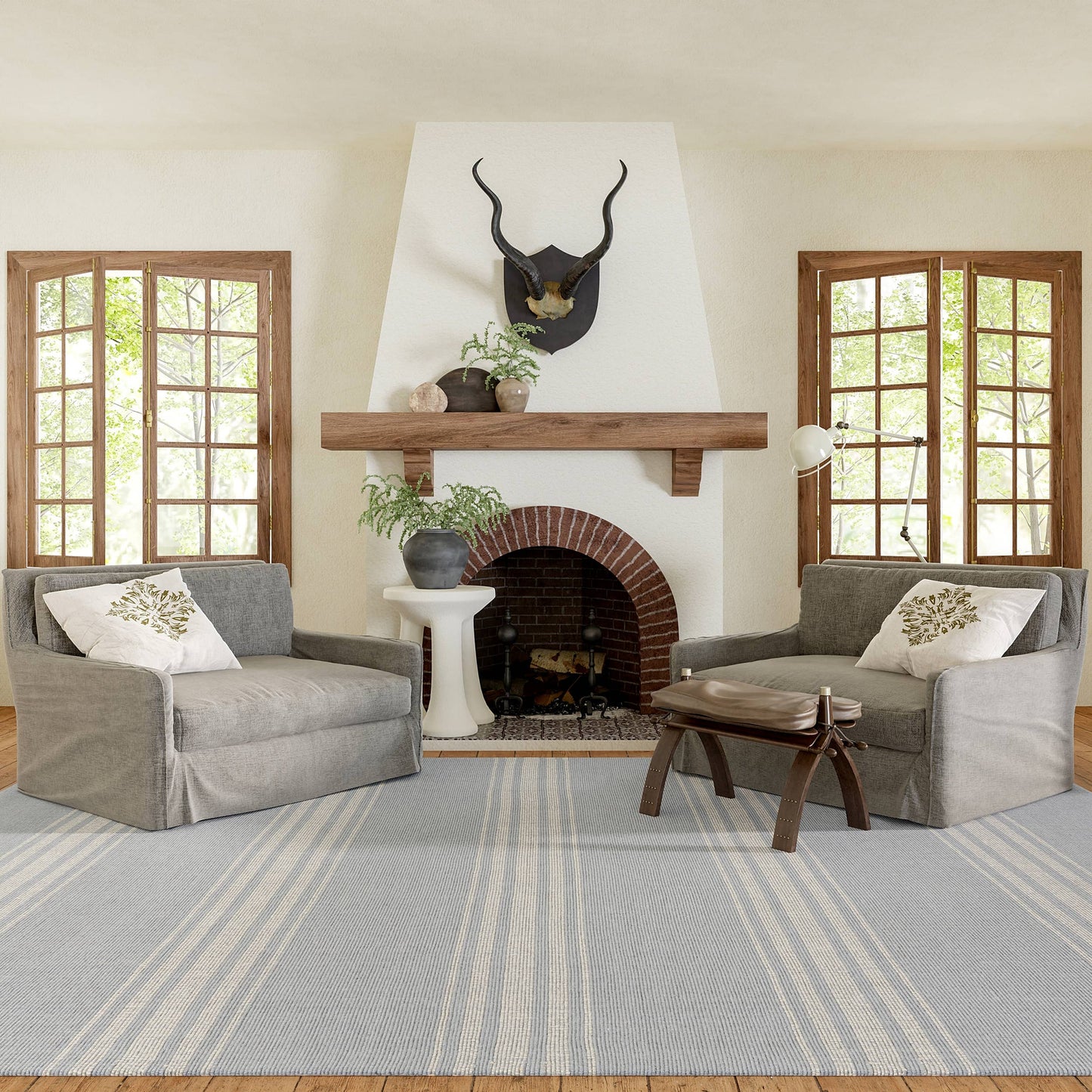 Lauren Liess x Rugs USA Bergamot Striped Cotton Area Rug