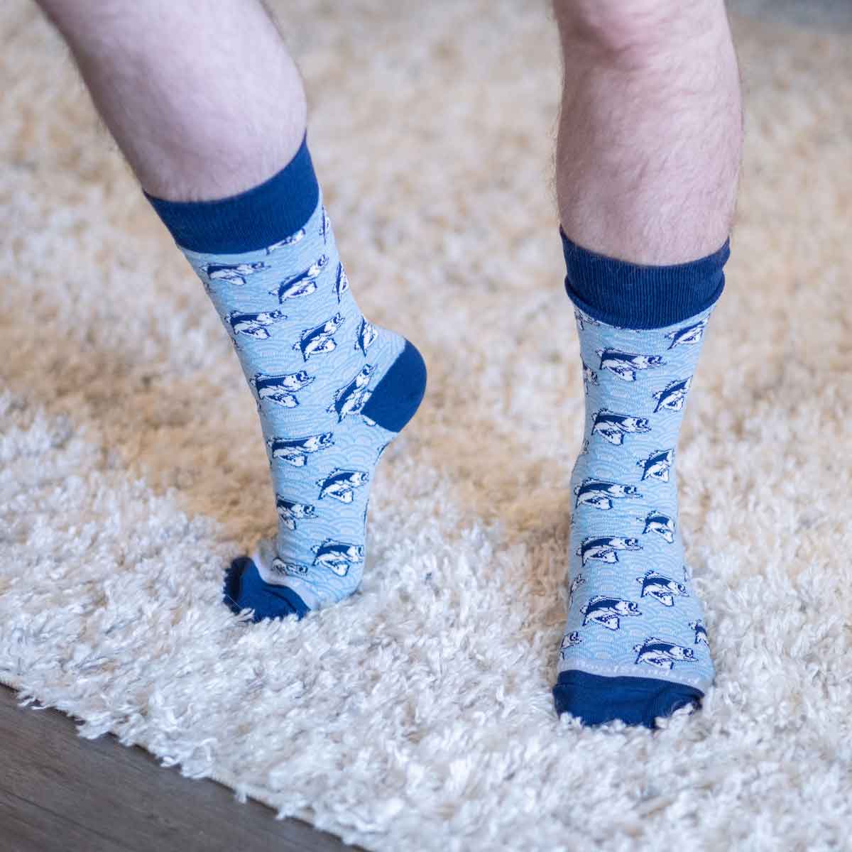 Men's I'd Rather be Fishing Socks   Navy/Aqua/White   One Size