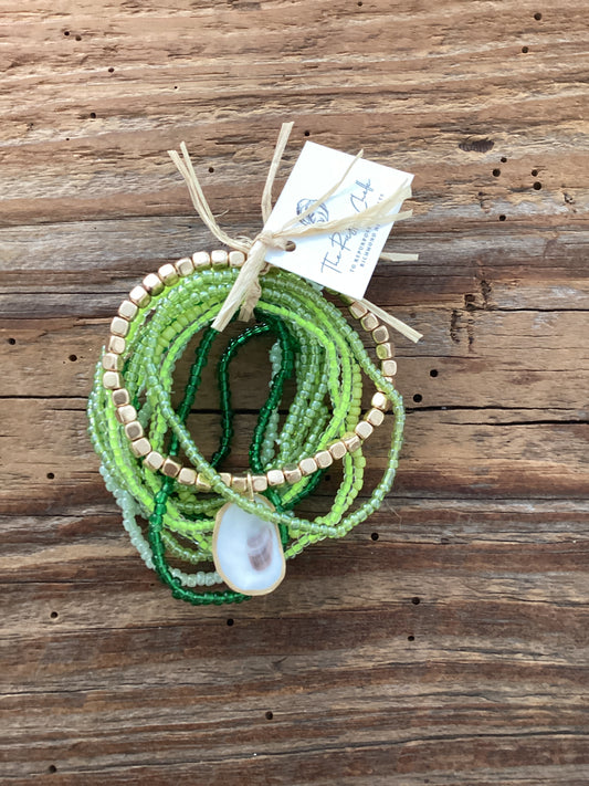 Green beaded bracelets with oyster