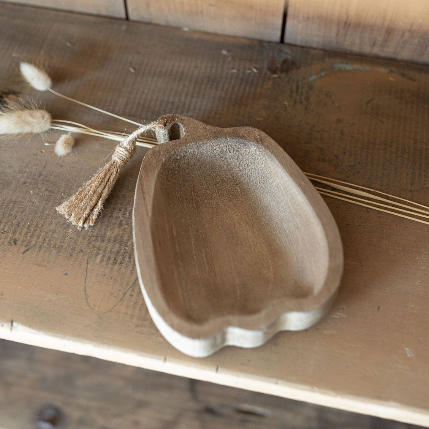 Herman Carved Wood Pumpkin Trinket Dish Fall Decor