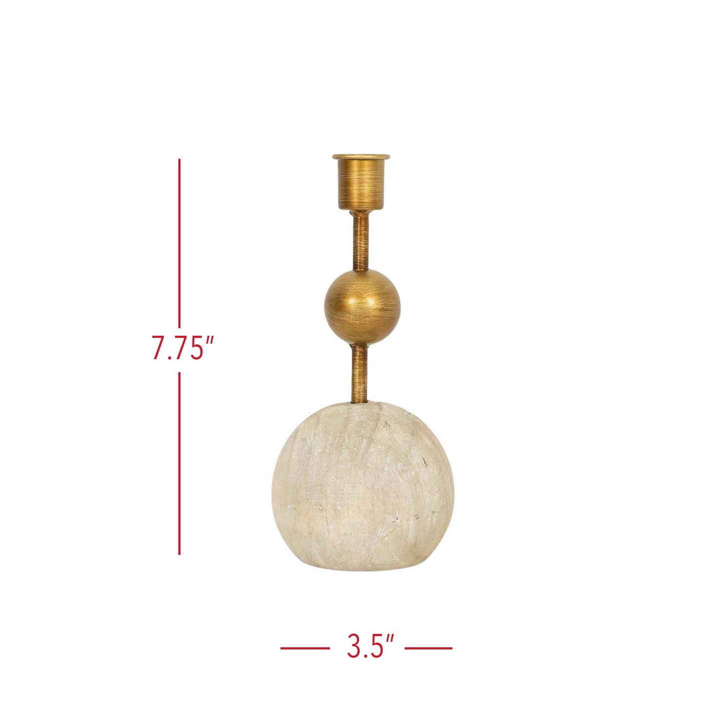 Jude Brass Stacked Sphere Taper Candle Holder Wood & Metal