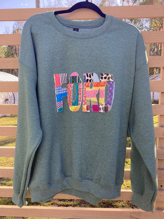Green quilted “ford” sweatshirt