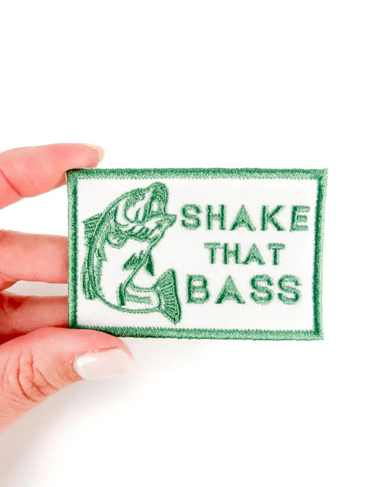 Shake That Bass Embroidered Iron-On Patch River Fishing