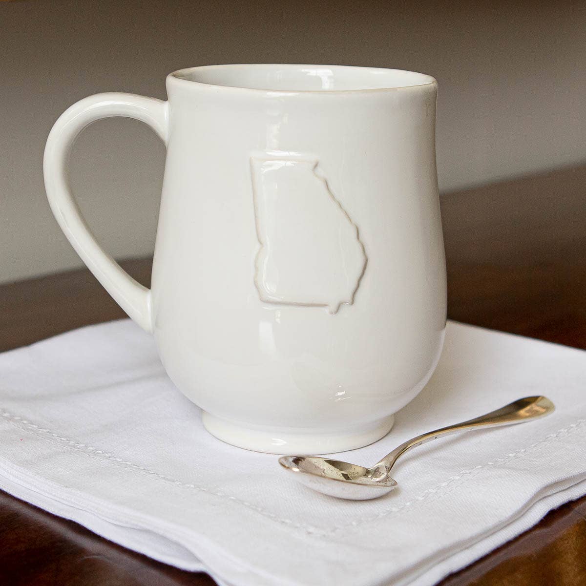 Georgia Embossed Coffee Mug   White   18oz