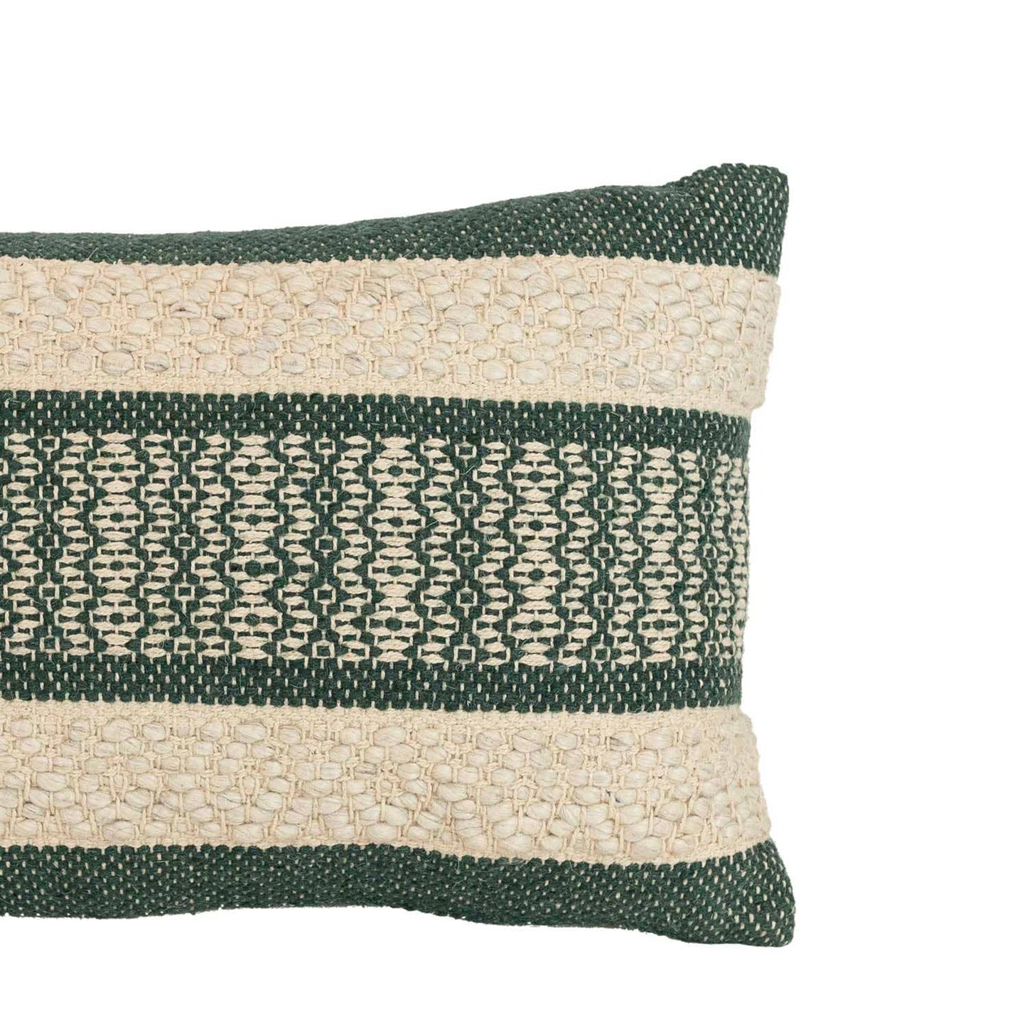 Bodhi 12x20 Boho Stripe Filled Throw Pillow Green Wool