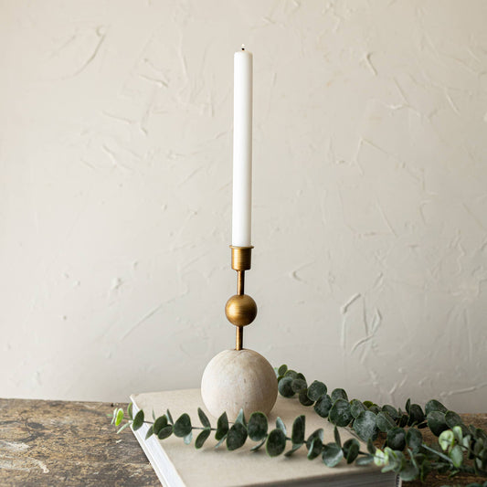 Jude Brass Stacked Sphere Taper Candle Holder Wood & Metal