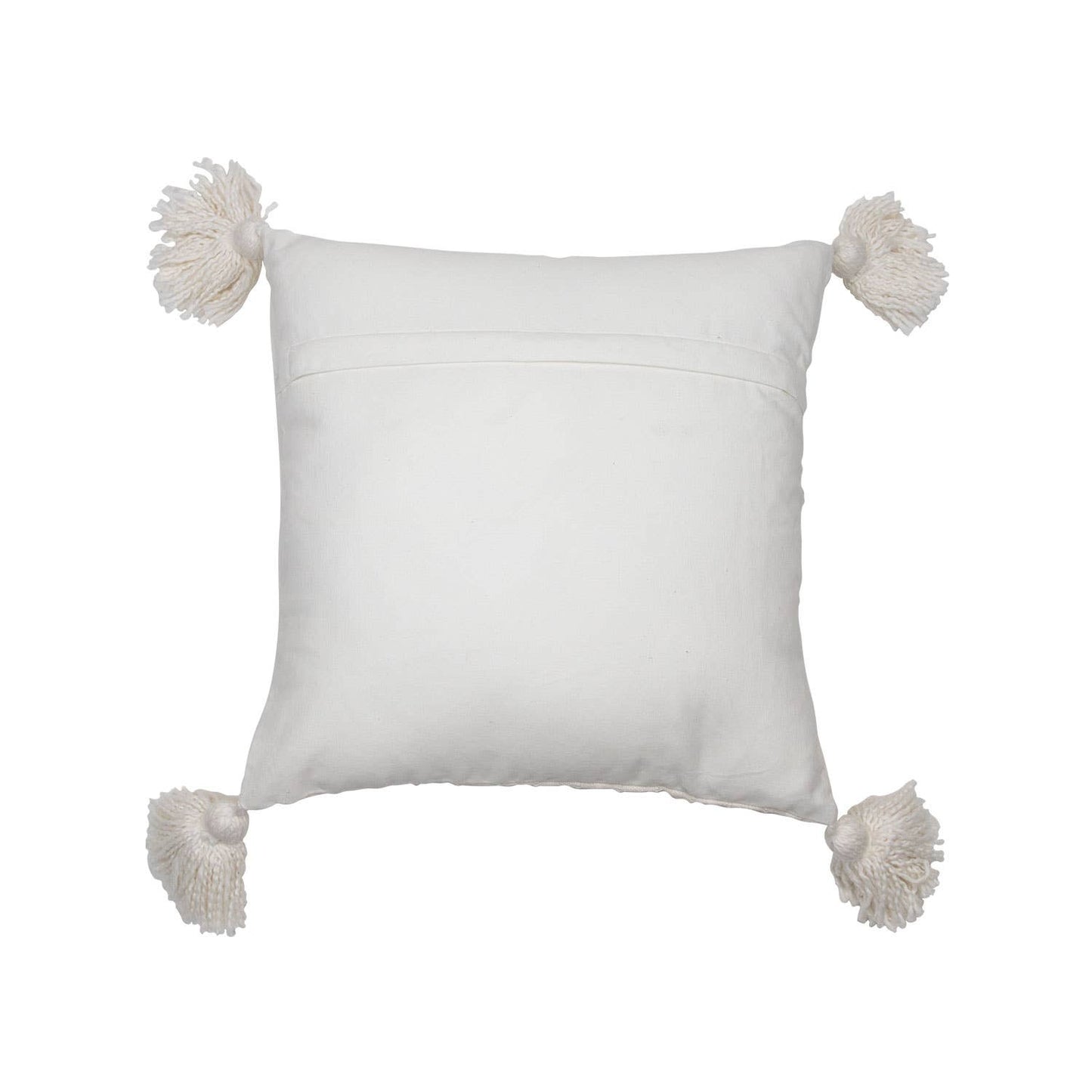 Kira White 18x18 Filled Pillow Hand with Tied Chenille Knots